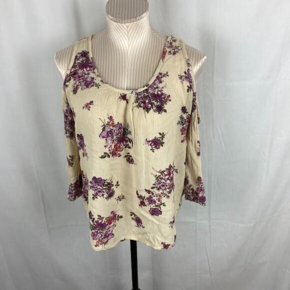 Gypsies & Moondust Floral Cropped Cold Shoulder Crop Top Women's Size Small - Picture 1 of 9